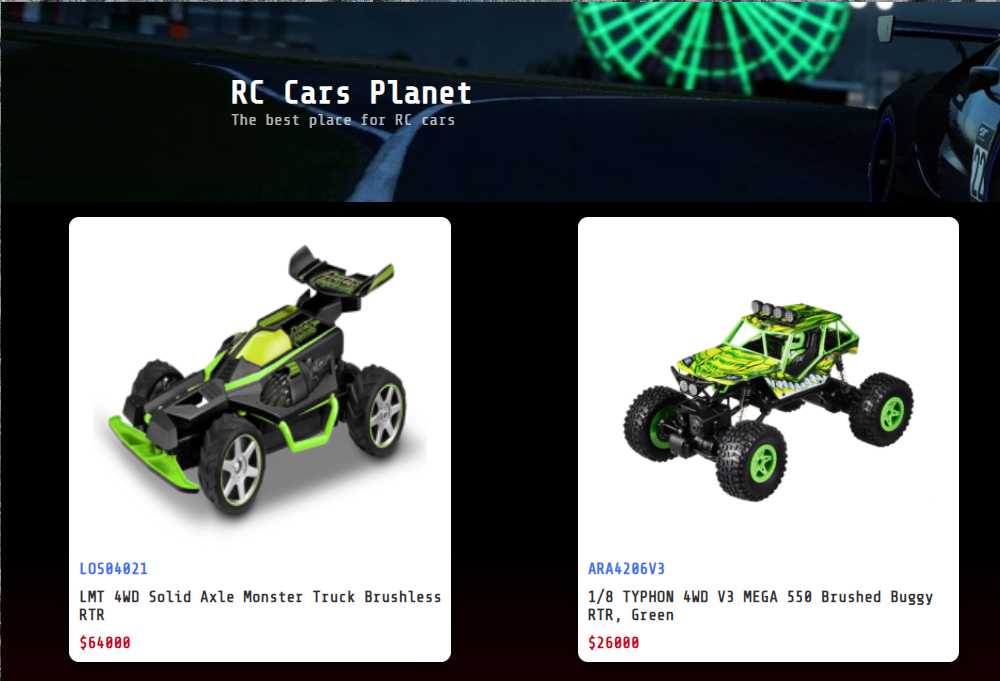 inside a card, we can see a landing web page about rc cars