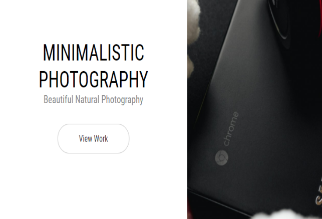 inside a card, we can see a minimalistic web page about photography